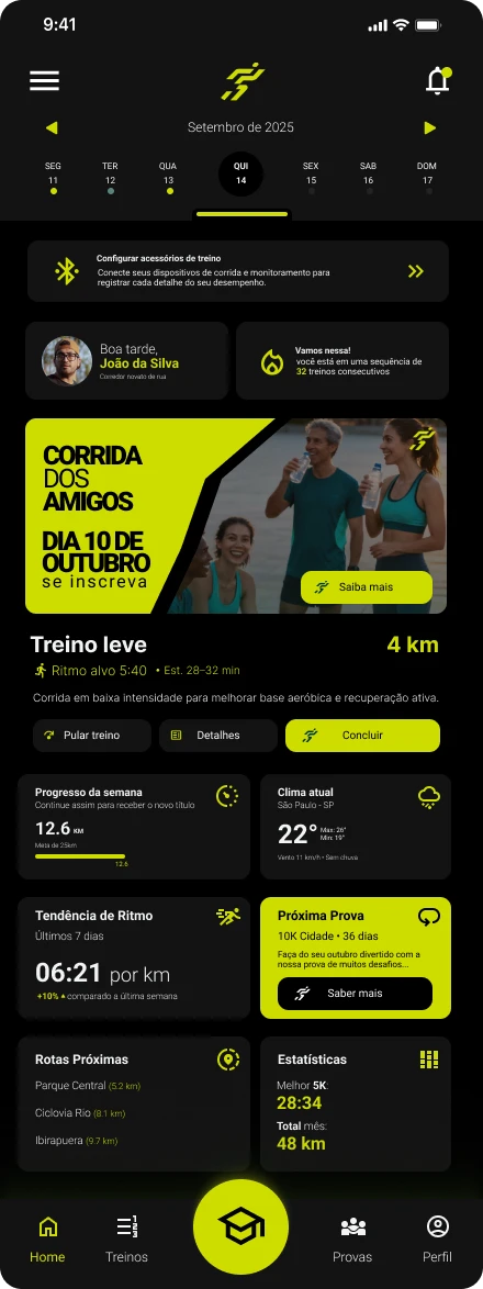 Tela de treino do dia no AI Runner