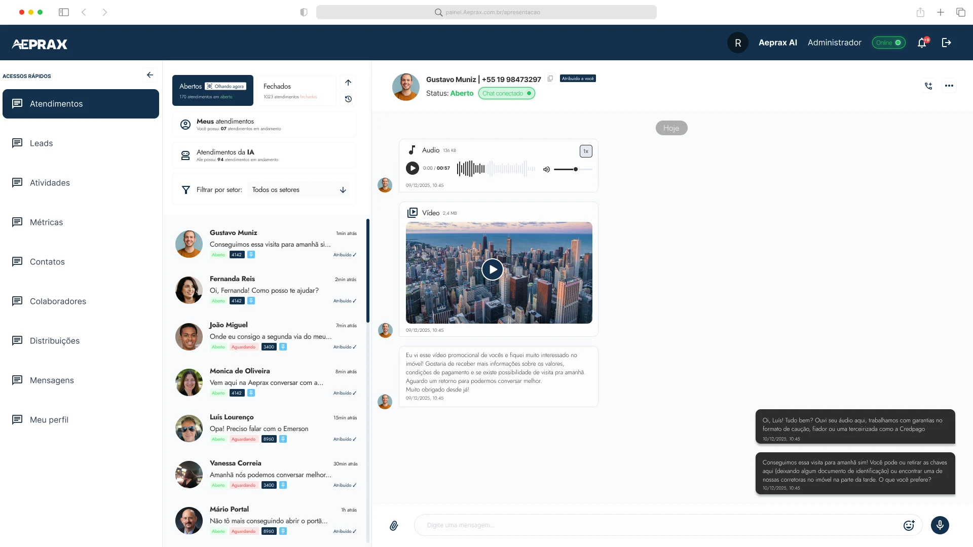 Chat de atendimento com áudio e vídeo