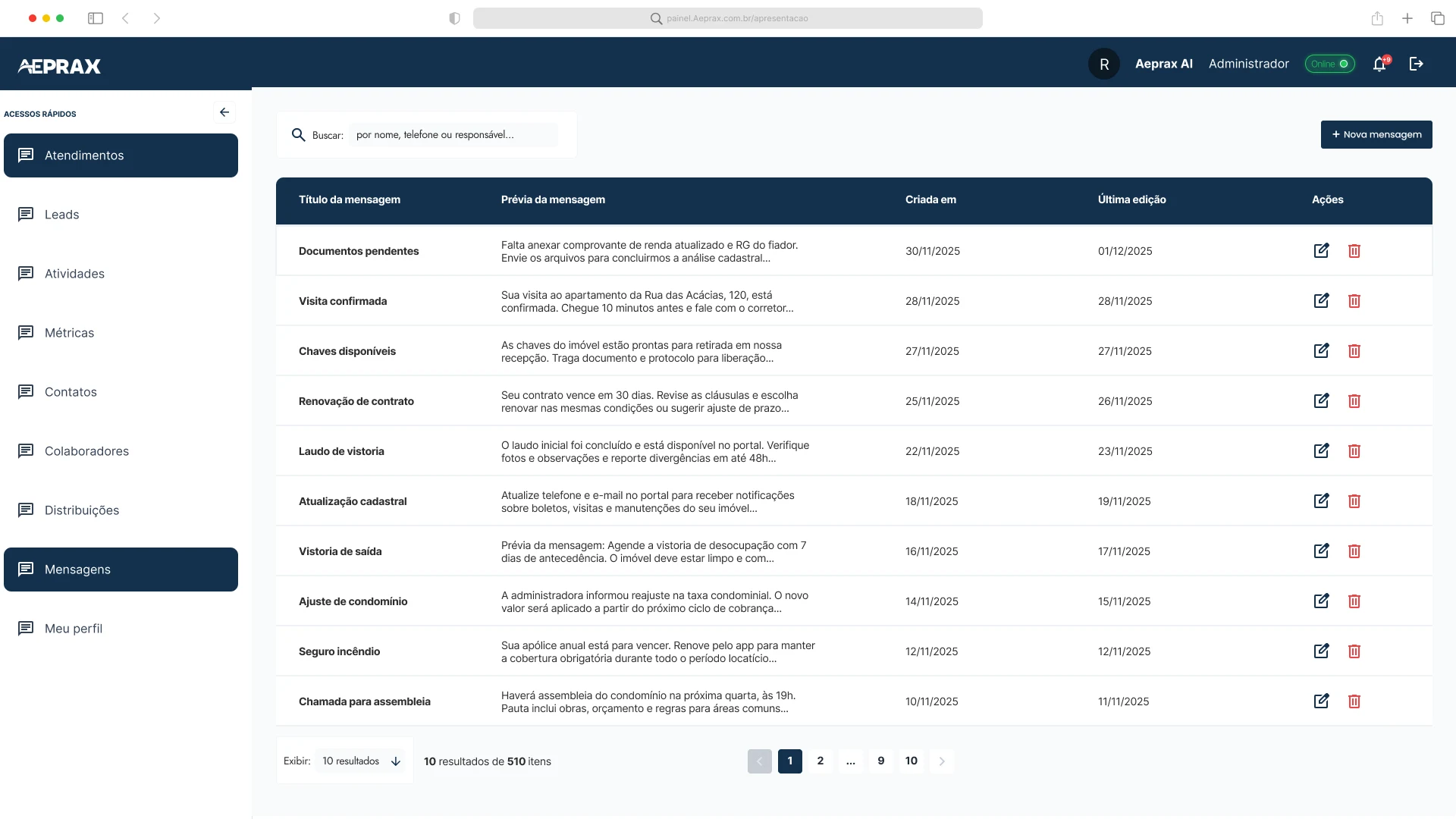 Templates de mensagens pra imobiliária